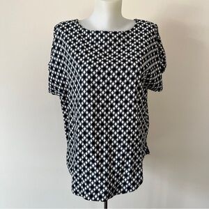 Next UK Printed Blouse Top Short  Sleeve Shirt Polka Dot Geometric Pattern Sz 10